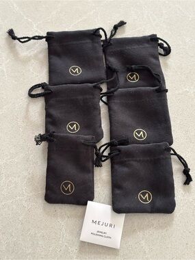 Mejuri Black Velvet Jewelry Pouches Lot Set of 6 Polishing Cloth Care